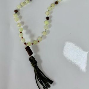 NWT Styled by Christa handmade semi-precious and wood bead necklace with tassel